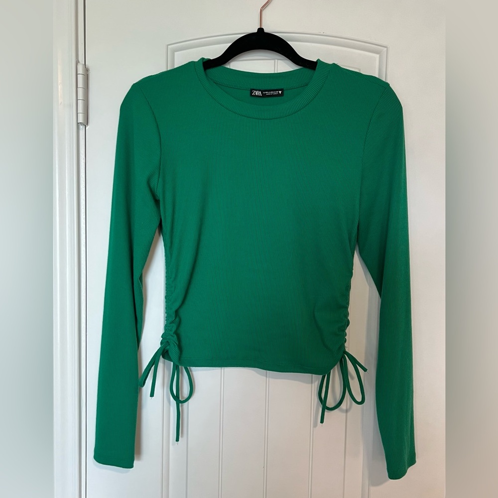Zara Vibrant Green Long Sleeve Top with Side Ties